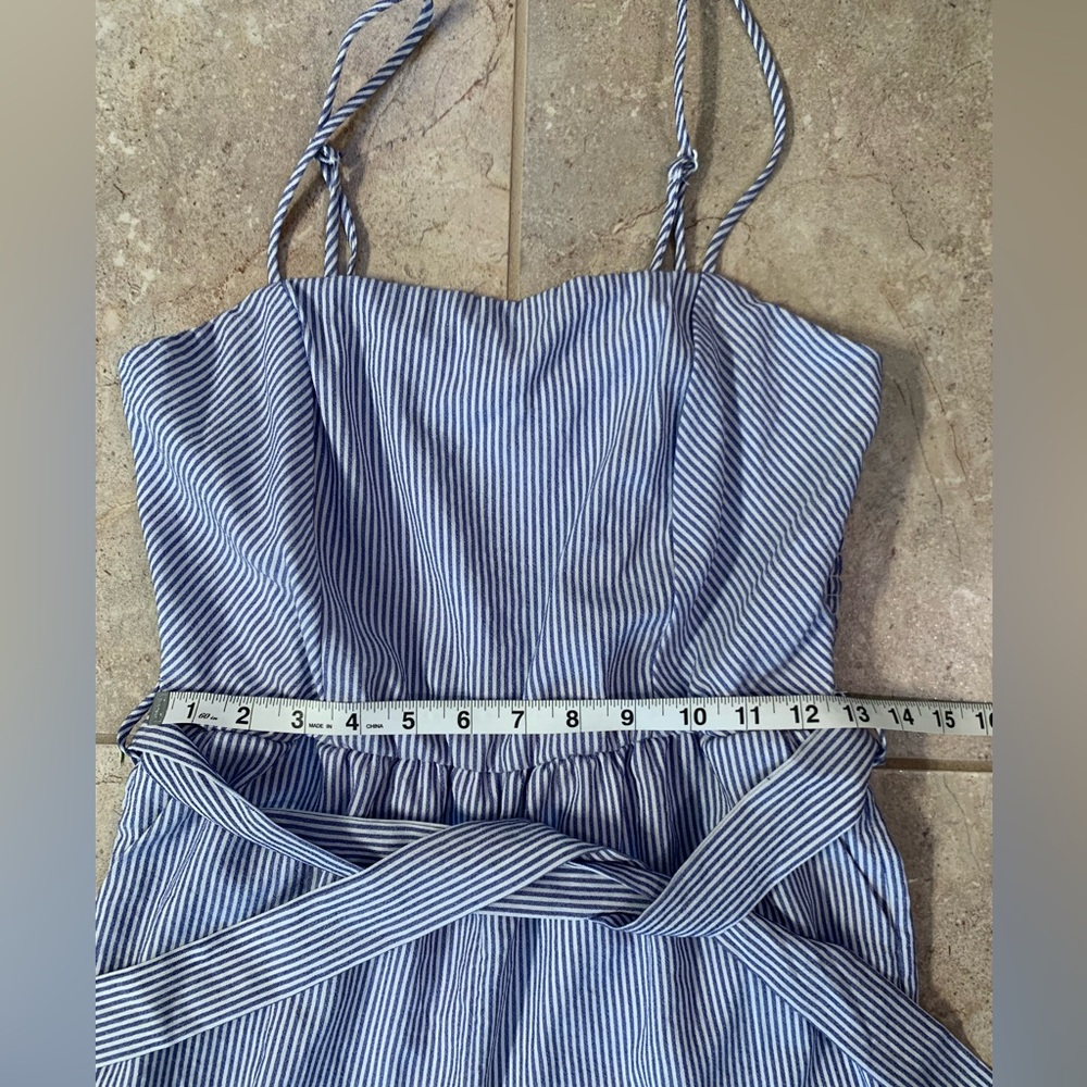 Purple Snow Striped Blue White Jumpsuit with Cropped Ruffle Hem - Size Medium - Picture 7 of 13